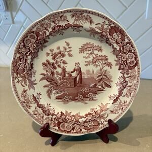 Spode Archive Girl at Well Red Transferware Plate 10” Georgian Series England